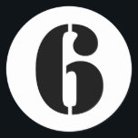 Stencil Numbers by Janz Number 6 Six White Classic Round Sticker<br><div class="desc">Artistic Numbers by Janz © 2008-2020 Jan Fitzgerald. All rights reserved. Graphic Design,  Artwork,  and Photography by Jan and Michael Fitzgerald.</div>