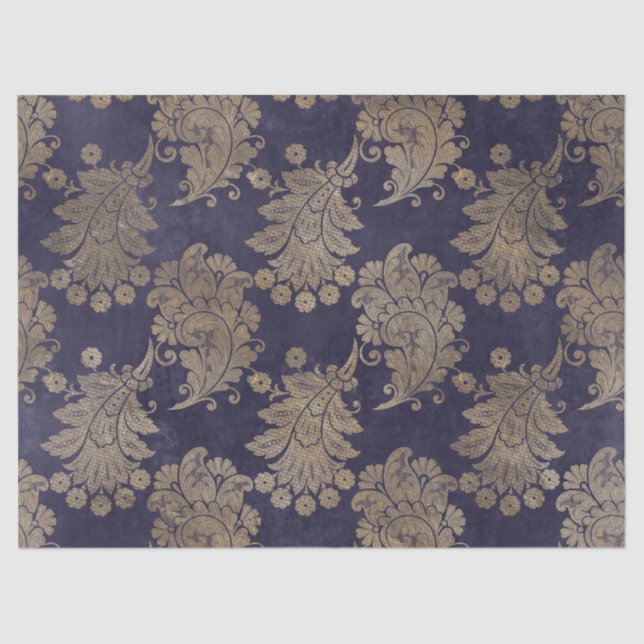 Stencil Peacock Feathers on Purple Decoupage Tissue Paper (Front)