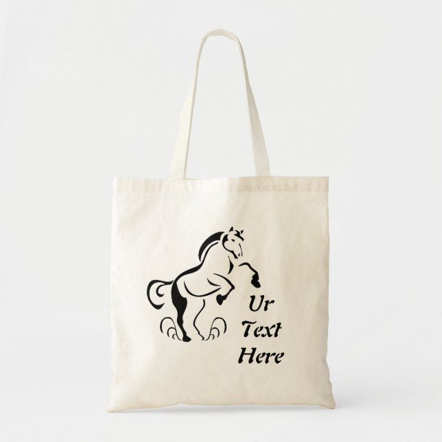 Stenciled Black Horse Rearing with Dust Swirls Tote Bag (Front)