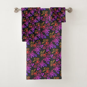 Stenciled Rose Flowers Abstract Colours Design    Bath Towel Set