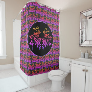 Stenciled Rose Flowers Abstract Colours Design Shower Curtain