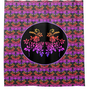 Stenciled Rose Flowers Abstract Colours Design   Shower Curtain