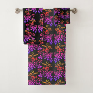 Stenciled Rose Flowers Abstract Colours Pattern  Bath Towel Set