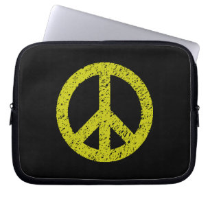Stencilled Peace Symbol - Banana on Blk Laptop Sleeve