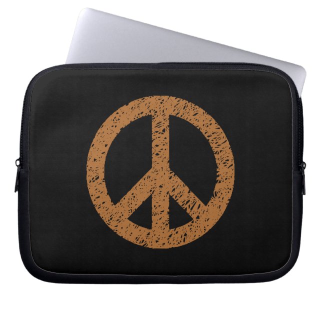 Stencilled Peace Symbol - Brown on Blk Laptop Sleeve (Front)