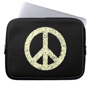 Stencilled Peace Symbol - Cream on Blk Laptop Sleeve