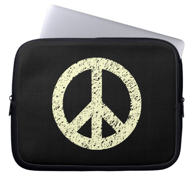 Stencilled Peace Symbol - Cream on Blk Laptop Sleeve (Front)
