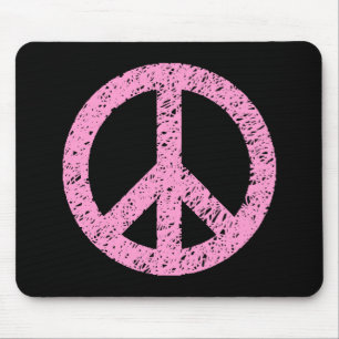 Stencilled Peace Symbol - Pink on Black Mouse Pad