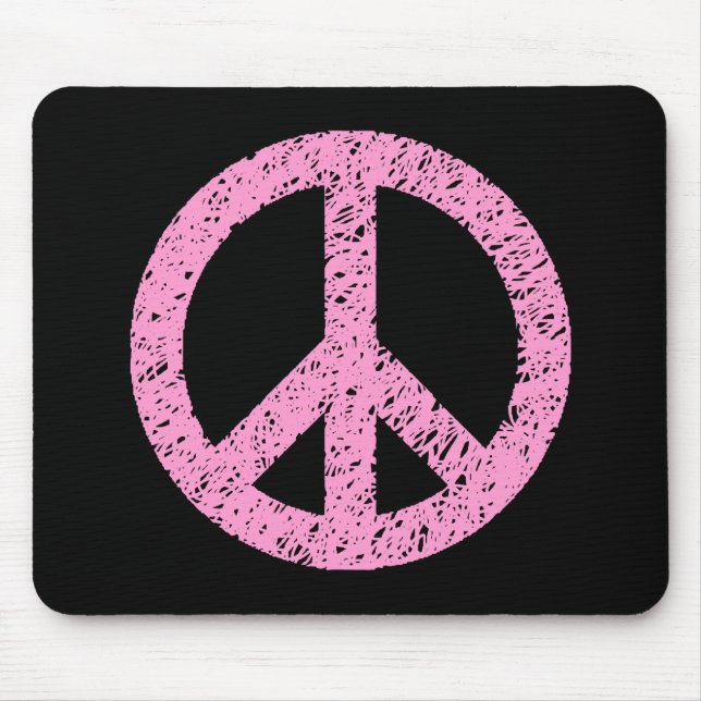 Stencilled Peace Symbol - Pink on Black Mouse Pad (Front)