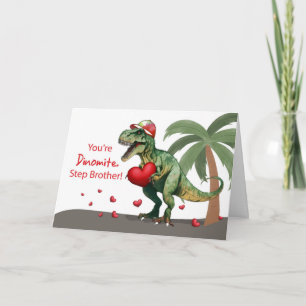 Step Brother Valentine Dinosaur Hat and Hearts Card