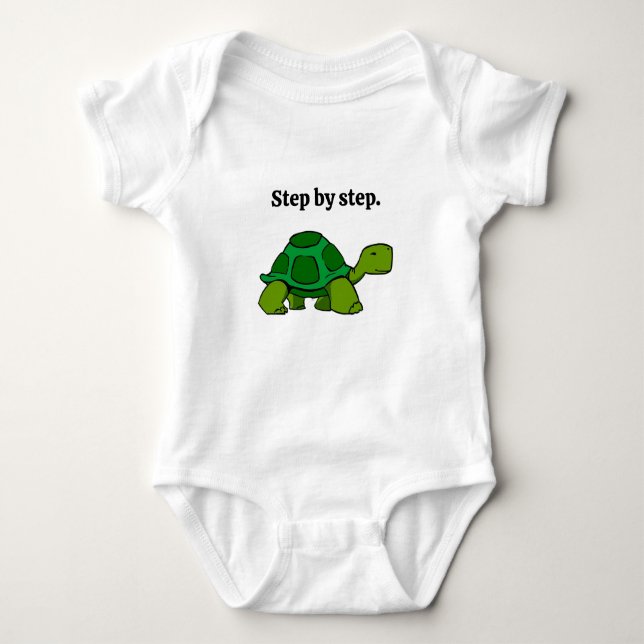 Step by Step Turtle Cartoon, Persistent Winning Baby Bodysuit (Front)