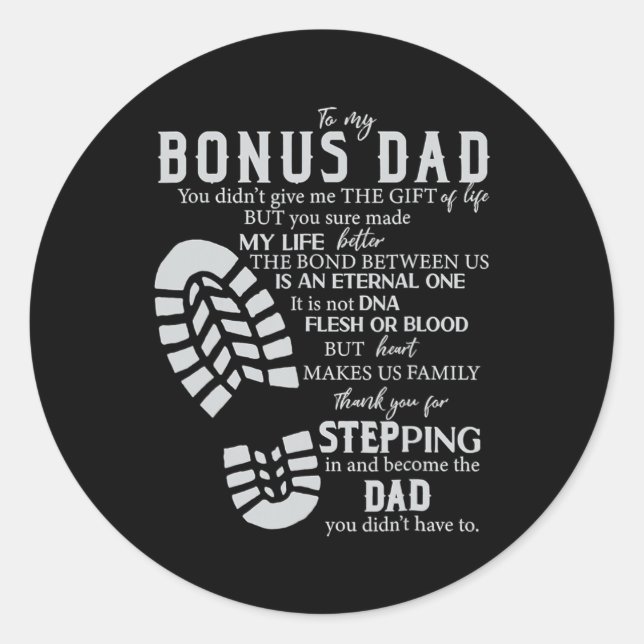 Step Dad Bonus Father Fathers Day From Step Son Classic Round Sticker (Front)