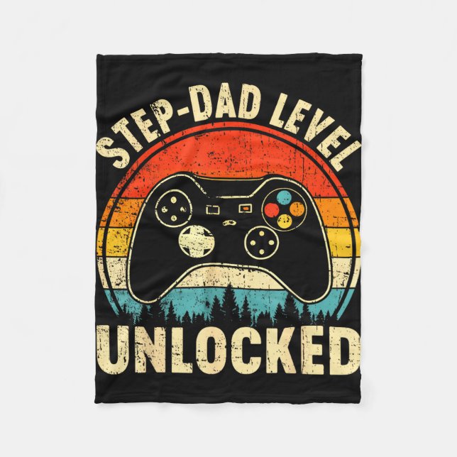 Step-dad level unlocked father's day video gaming fleece blanket (Front)
