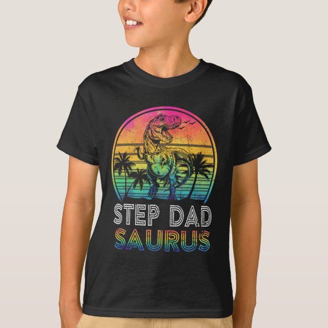 Step Dadsaurus Dinosaur Step Dad Saurus Family Mat T-Shirt (Front)