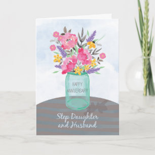 Step Daughter and Husband Anniversary Jar Vase Card