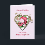 Step Daughter Birthday Antique Painted Roses Card<br><div class="desc">A romantic birthday card. A painting of roses is framed by an embellished golden heart. Give your step daughter a birthday greeting with a beautiful painting of a bouquet of roses.</div>