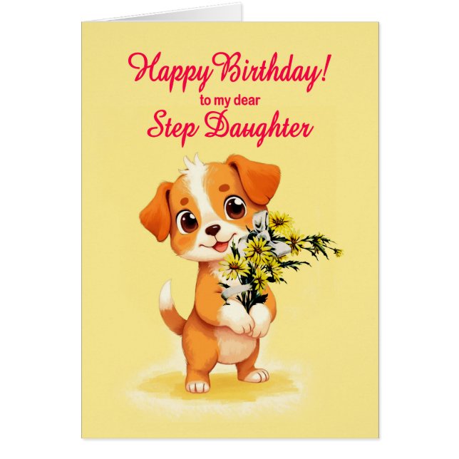 Step Daughter Birthday Puppy and Flowers  (Front)