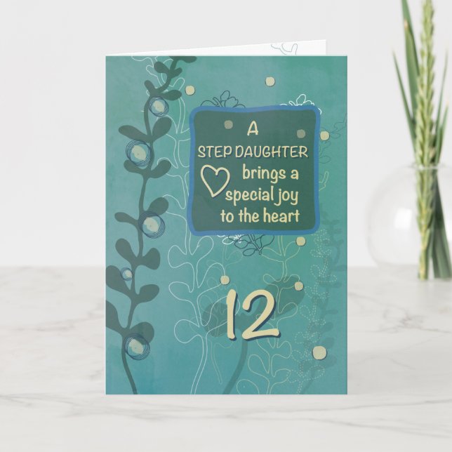 Step Daughter Religious 12th Birthday Hand Drawn Card (Front)