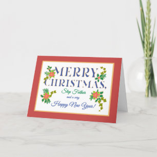 Step Father, Poinsettias Holly Ivy Christmas Card