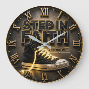Step in Faith 2 Corinthians 5:7 Scripture Gift Large Clock