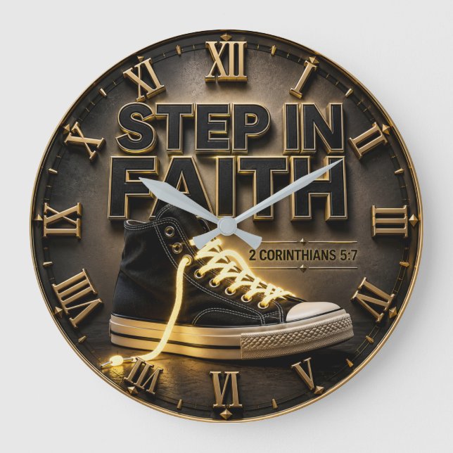 Step in Faith 2 Corinthians 5:7 Scripture Gift Large Clock (Front)