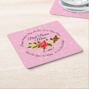 Step Mother Bonus Mum Mother's Day Square Paper Coaster
