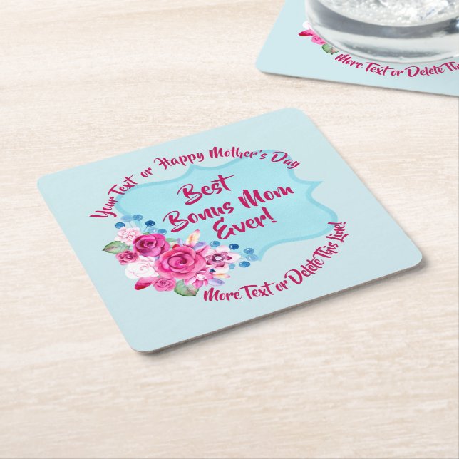 Step Mothers Day Bonus Mum Change Text Square Paper Coaster (Angled)