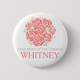 Step-mum of the groom coral posy wedding button