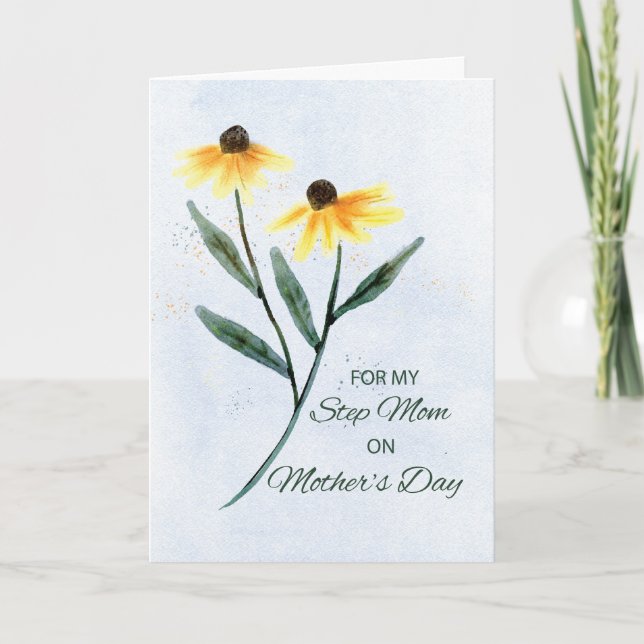 Step Mum on Mothers Day Two Cone Flowers Card (Front)