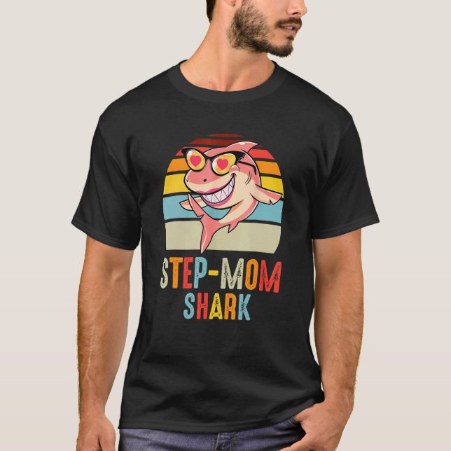Step Mum Shark Pyjamas Retro Line  For Mother's Da T-Shirt (Front)