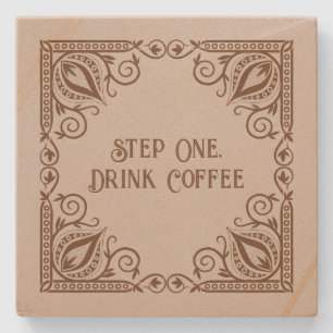 Step One Drink Coffee Lotus & Vines Decorative Stone Coaster