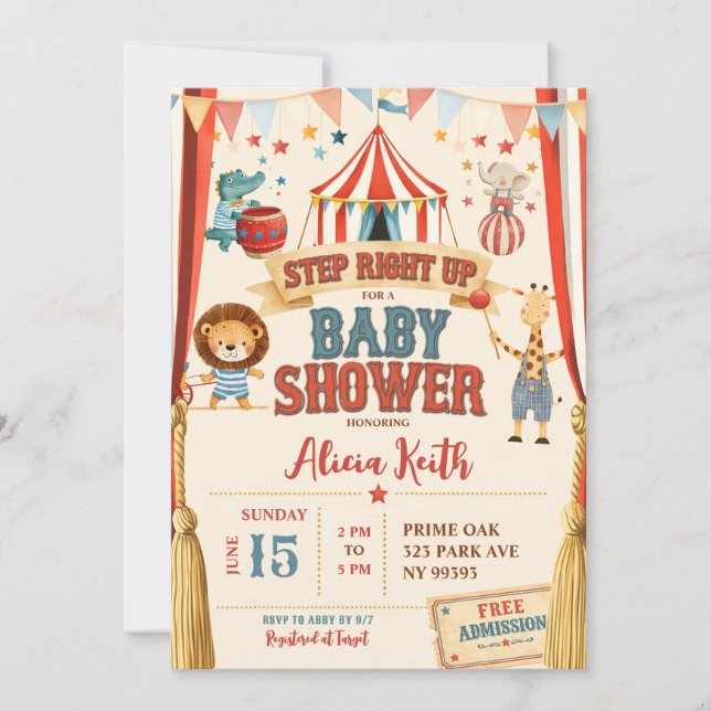 Step Right Up Circus Baby Shower Invitation  (Front)