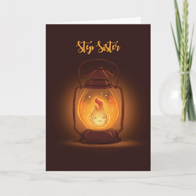 Step Sister Thinking of You at Camp with Lantern Card (Front)