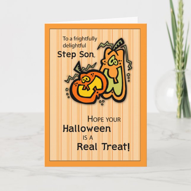 Step Son Pumpkins Halloween Card (Front)