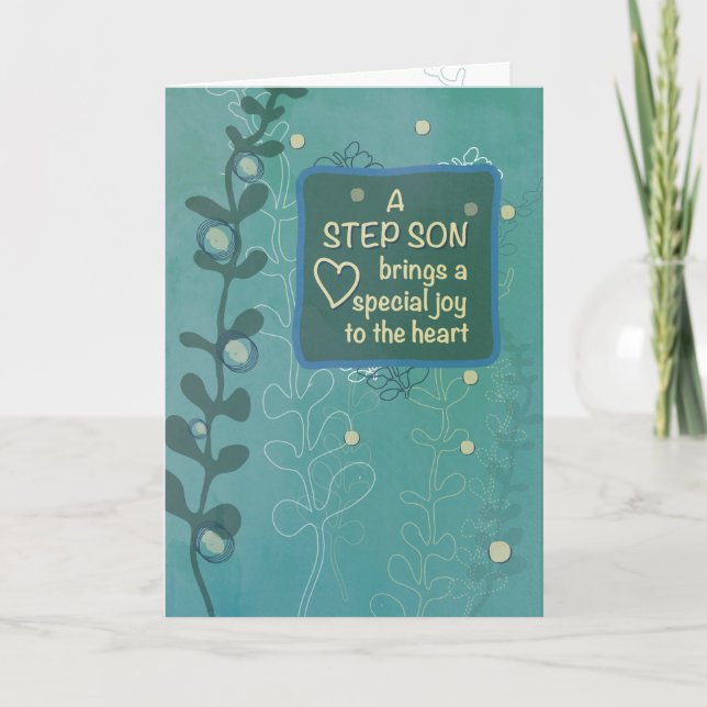 Step Son Religious Birthday Green Hand Drawn Look Card (Front)