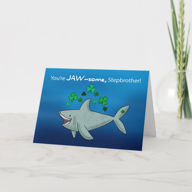 Stepbrother St Patricks Day Shark With Shamrocks Card (Front)