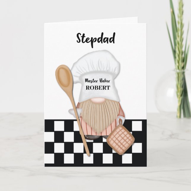 Stepdad Birthday Whimsical Gnome Baker Baking Card (Front)