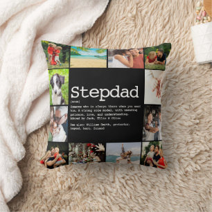 Stepdad Definition Photo Collage Black Cushion