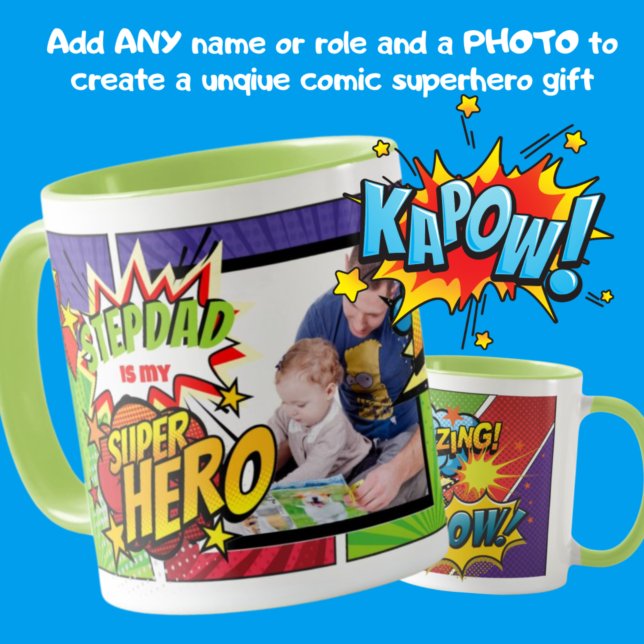 STEPDAD Is My SUPERHERO Personalised PHOTO COMIC Mug (Creator Uploaded)