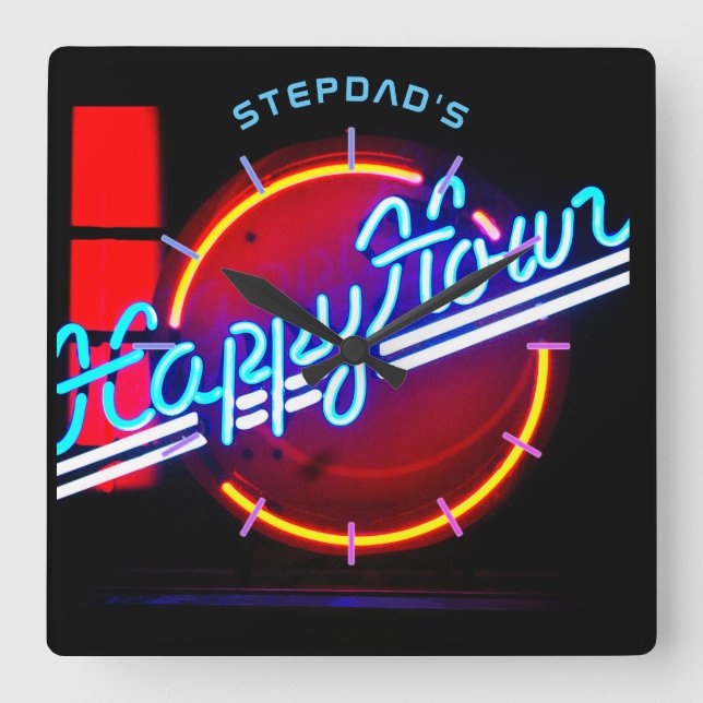 STEPDAD Mancave Bar Den Clock Neon - Customizable (Front)