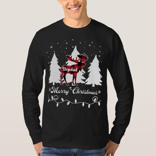 Stepdad Moose Buffalo Red Plaid Christmas Matching T-Shirt (Front)