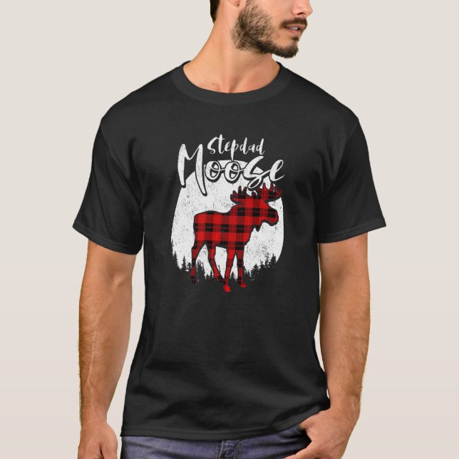 Stepdad Moose Red Plaid Buffalo Matching Family Pa T-Shirt (Front)