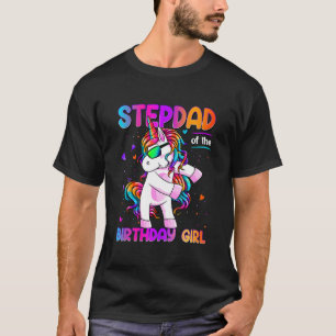 Stepdad of the Birthday Girl Dabbing Unicorn Party T-Shirt