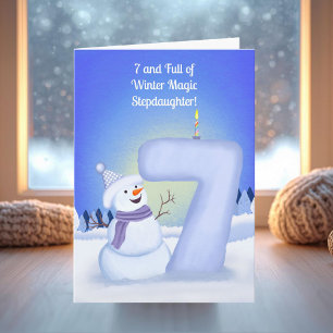 Stepdaughter Happy 7th Birthday Snowman Card