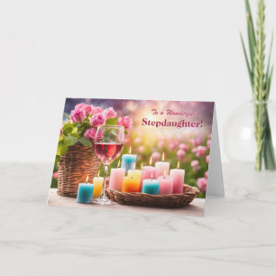 Stepdaughter Happy Mothers Day Pretty Wine  Holiday Card