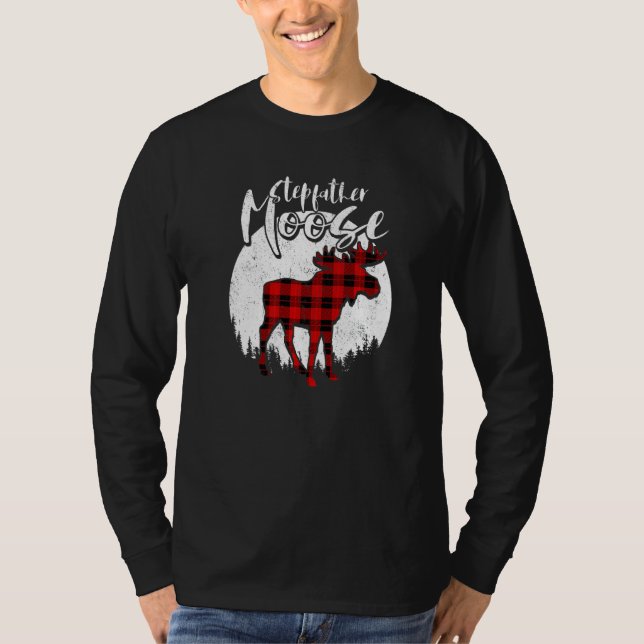 Stepfather Moose Red Plaid Buffalo Matching Family T-Shirt (Front)
