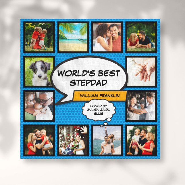 Stepfather, Stepdad 12 Photo Blue Comic Book Canvas Print (Stepfather, Stepdad 12 Photo Blue Comic Book Canvas Print)
