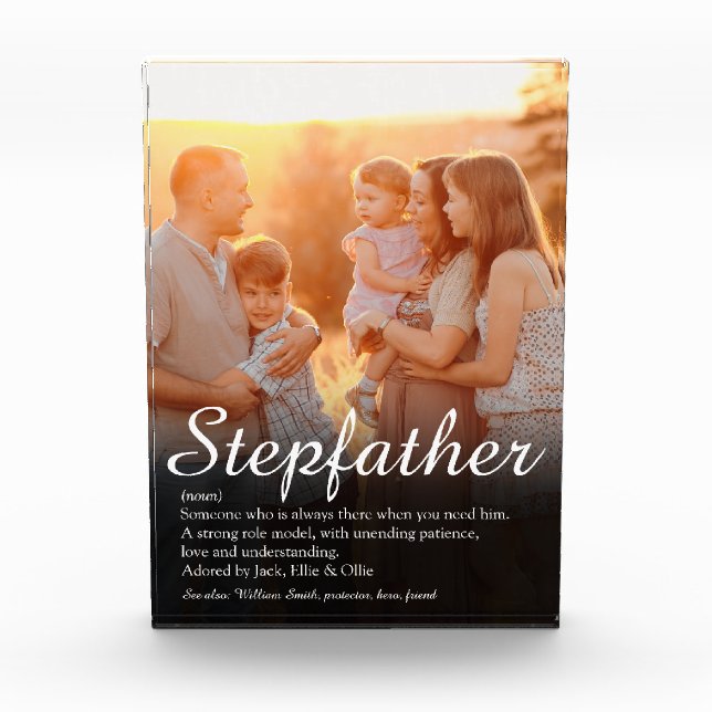 Stepfather Stepdad Definition Elegant Script Fun Photo Block (Front)