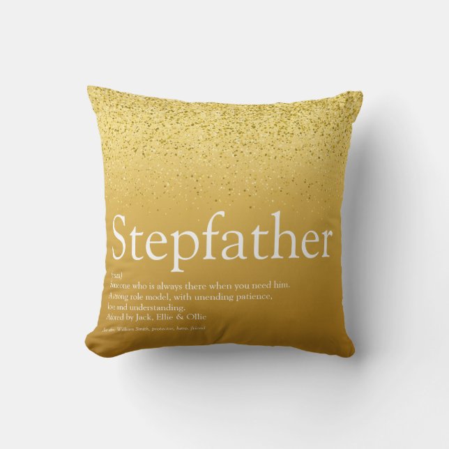 Stepfather, Stepdad Definition Gold Glitter Cushion (Front)