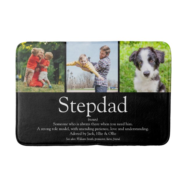Stepfather Stepdad Definition Photo Fun Black Bath Mat (Front)